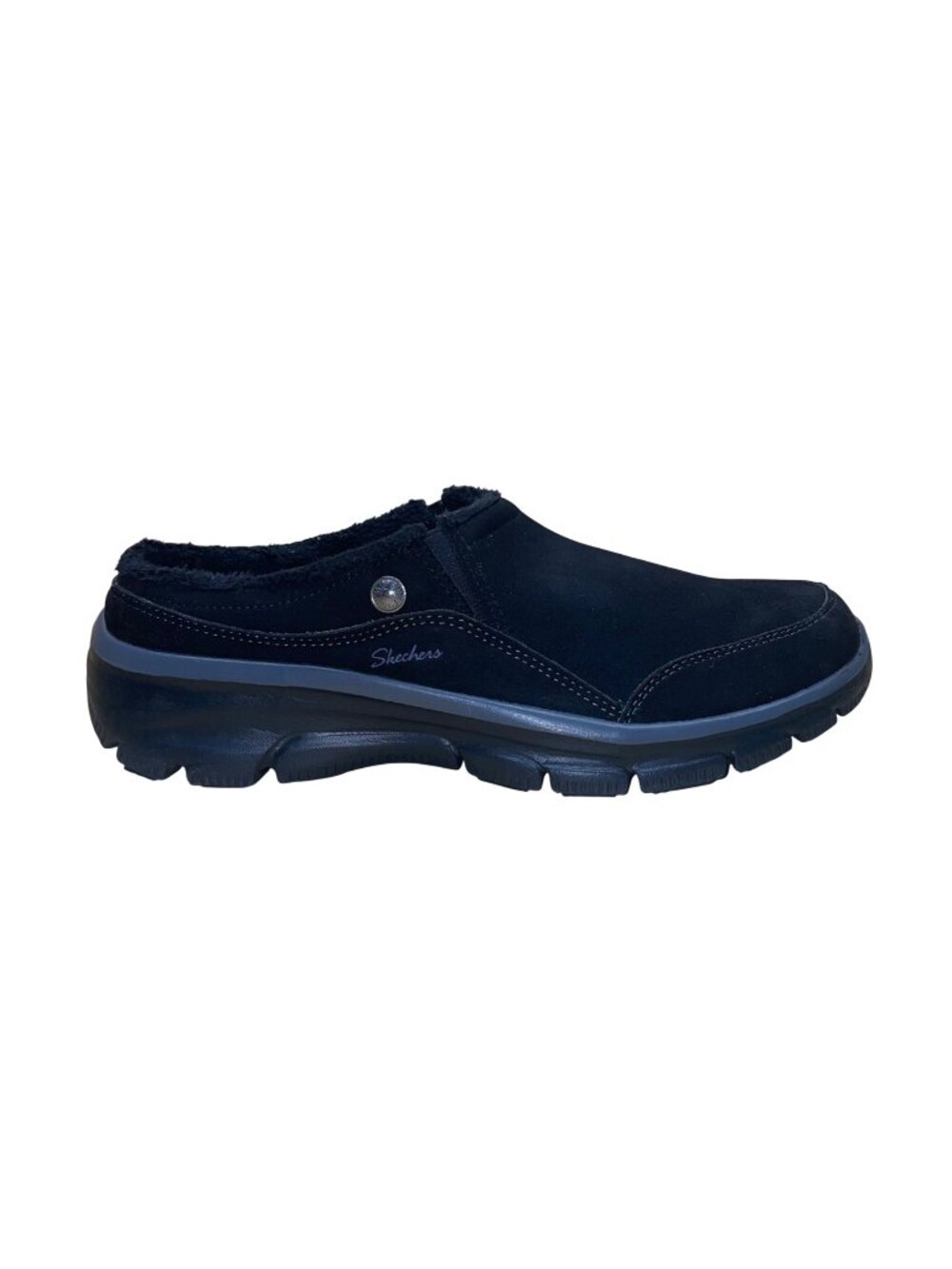 Skechers Women’s Black Faux Suede Relaxed Fit Air-Cooled Slip-On Clogs Size 10